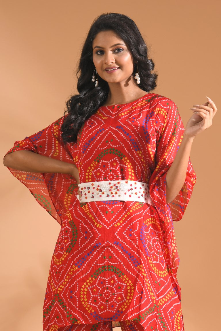Morchari Kaftan Set With Embroidery - Red - Distacart