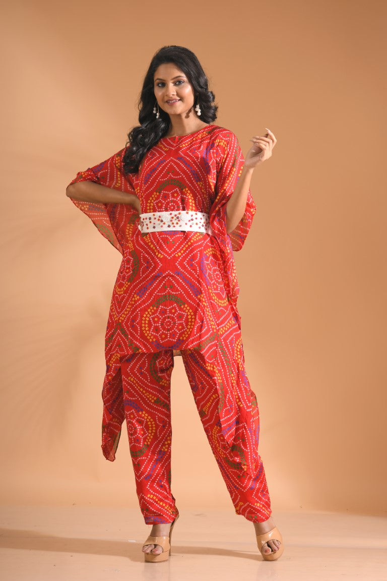 Morchari Kaftan Set With Embroidery - Red - Distacart