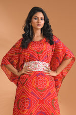 Thumbnail for Morchari Bandhani Kaftan And Golden Pant With Hand Embroidery - Red - Distacart