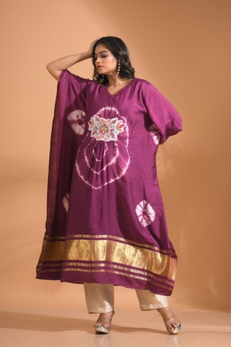 Morchari Kaftan Set With Embroidery - Purple - Distacart