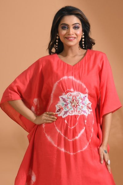 Morchari Kaftan Set With Embroidery - Red - Distacart