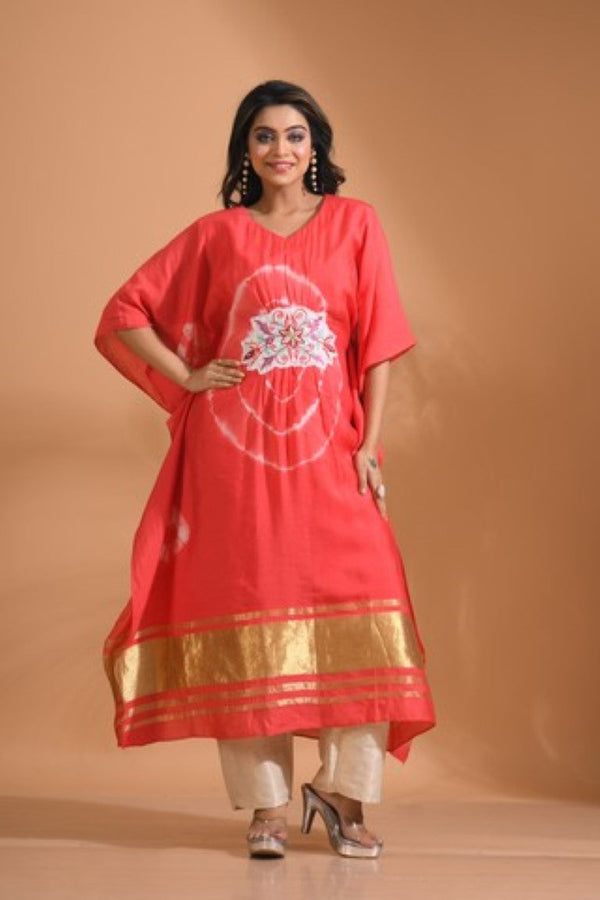 Morchari Kaftan Set With Embroidery - Red - Distacart