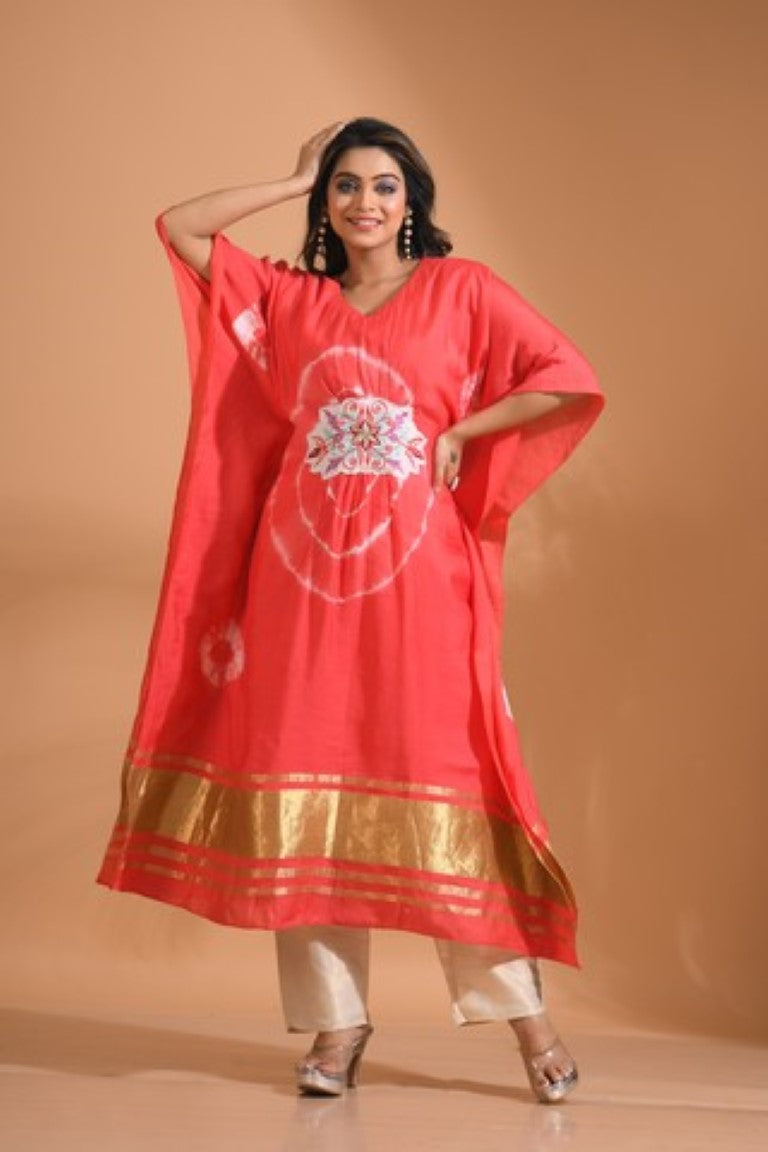 Morchari Kaftan Set With Embroidery - Red - Distacart