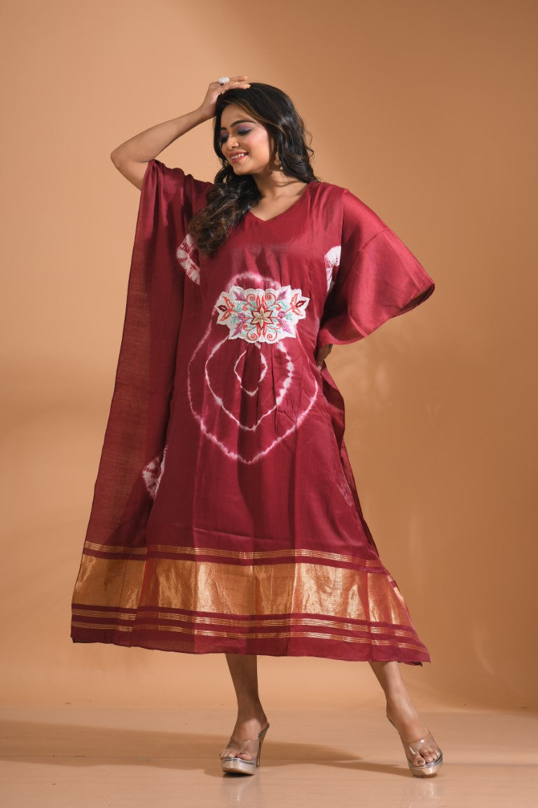 Morchari Kaftan Set With Embroidery - Maroon - Distacart