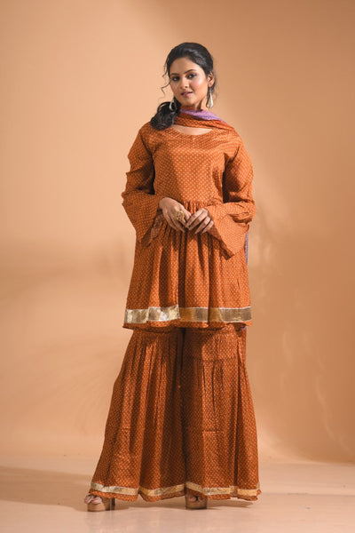 Morchari Sharara Top Set With Dupatta - Mustard - Distacart