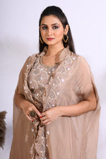 Thumbnail for Morchari Top Palazzo With Jacket With Hand Embroidery - Brown - Distacart