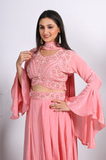 Thumbnail for Morchari Crop Top With Dupatta With Hand Embroidery - Peach - Distacart