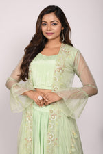 Thumbnail for Morchari Crop Top With Jacket With Hand Embroidery - Green - Distacart