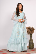 Thumbnail for Morchari Crop Top With Jacket With Hand Embroidery - Blue - Distacart