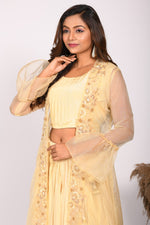 Thumbnail for Morchari Crop Top With Jacket With Hand Embroidery - Yellow - Distacart