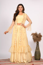 Thumbnail for Morchari Crop Top With Jacket With Hand Embroidery - Yellow - Distacart