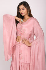 Thumbnail for Morchari Crop Top With Long Jacket With Hand Embroidery - Rust - Distacart