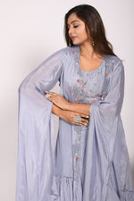 Thumbnail for Morchari Crop Top With Long Jacket With Hand Embroidery - Grey - Distacart