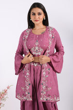 Thumbnail for Morchari Crop Top With Jacket With Hand Embroidery - Purple - Distacart