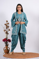 Thumbnail for Morchari Crop Top With Jacket With Hand Embroidery - Blue - Distacart