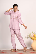 Thumbnail for Morchari Co Ord Set With Hand Embroidery - Purple - Distacart