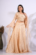 Thumbnail for Morchari Crop Top With Hand Embroidery With Frill Dupatta - Yellow - Distacart