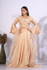 Thumbnail for Morchari Crop Top With Hand Embroidery With Frill Dupatta - Yellow - Distacart