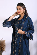 Thumbnail for Morchari Long Gown With Jacket With Hand Embroidery - Blue - Distacart