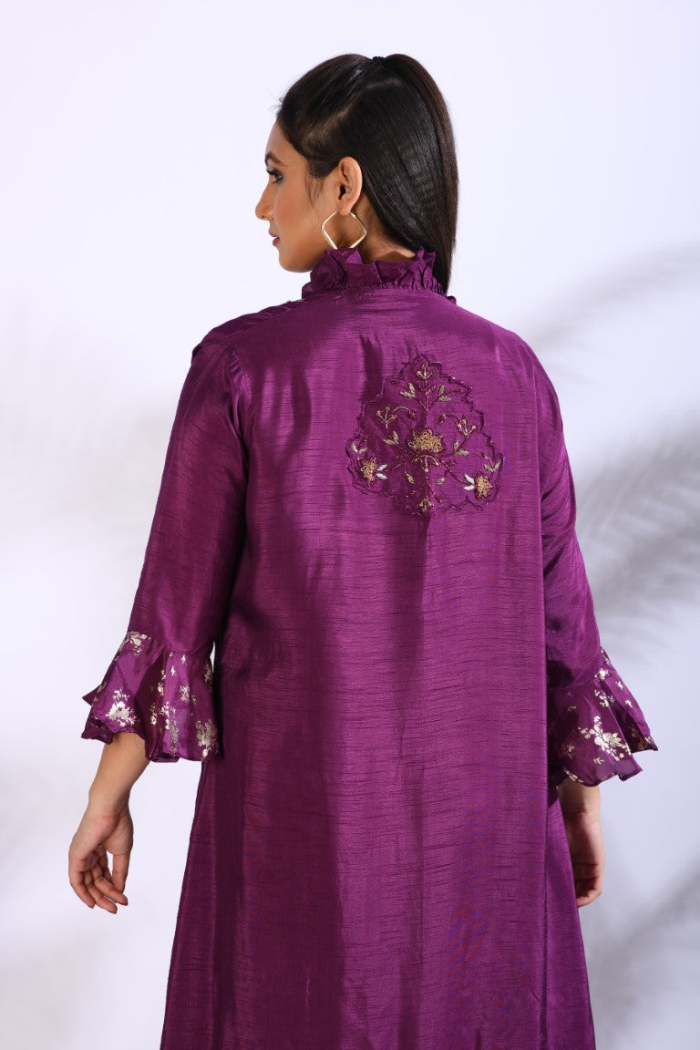 Morchari Long Gown With Jacket With Hand Embroidery - Purple - Distacart
