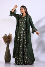 Thumbnail for Morchari Long Gown With Jacket With Hand Embroidery - Green - Distacart
