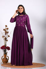 Thumbnail for Morchari Long Gown With Dupatta & Hand Embroidery - Purple - Distacart