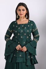 Thumbnail for Morchari Long Jacket With Skirt & Hand Embroidery - Green - Distacart