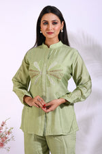 Thumbnail for Morchari Co Ord Set With Hand Embroidery - Green - Distacart