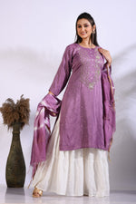 Thumbnail for Morchari Palazzo With Long Pant & Dupatta With Hand Embroidery - Purple - Distacart