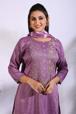 Thumbnail for Morchari Palazzo With Long Pant & Dupatta With Hand Embroidery - Purple - Distacart