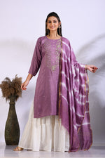 Thumbnail for Morchari Palazzo With Long Pant & Dupatta With Hand Embroidery - Purple - Distacart