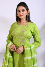 Thumbnail for Morchari Palazzo With Long Pant & Dupatta With Hand Embroidery - Green - Distacart
