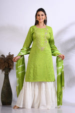 Thumbnail for Morchari Palazzo With Long Pant & Dupatta With Hand Embroidery - Green - Distacart