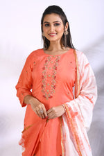 Thumbnail for Morchari Palazzo With Long Pant & Dupatta With Hand Embroidery - Peach - Distacart