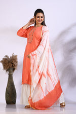 Thumbnail for Morchari Palazzo With Long Pant & Dupatta With Hand Embroidery - Peach - Distacart