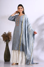 Thumbnail for Morchari Palazzo With Long Pant & Dupatta With Hand Embroidery - Grey - Distacart