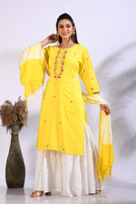 Thumbnail for Morchari Palazzo With Long Pant & Dupatta With Hand Embroidery - Yellow - Distacart