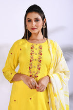 Thumbnail for Morchari Palazzo With Long Pant & Dupatta With Hand Embroidery - Yellow - Distacart