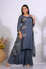 Thumbnail for Morchari Palazzo With Long Pant & Dupatta With Hand Embroidery - Grey - Distacart