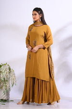 Thumbnail for Morchari Sharara With Pant & Dupatta With Hand Embroidery - Mustard - Distacart
