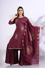 Thumbnail for Morchari Sharara With Pant & Dupatta With Hand Embroidery - Maroon - Distacart