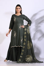 Thumbnail for Morchari Sharara With Pant & Dupatta With Hand Embroidery - Green - Distacart