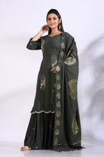 Thumbnail for Morchari Sharara With Pant & Dupatta With Hand Embroidery - Green - Distacart