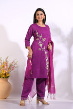 Thumbnail for Morchari Long Top With Straight Paint & Hand Embroidery - Purple - Distacart