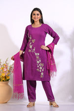 Thumbnail for Morchari Long Top With Straight Paint & Hand Embroidery - Purple - Distacart