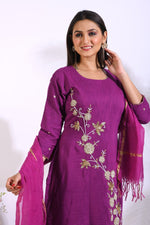 Thumbnail for Morchari Long Top With Straight Paint & Hand Embroidery - Purple - Distacart