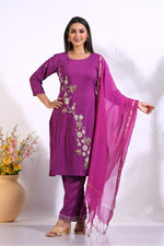 Thumbnail for Morchari Long Top With Straight Paint & Hand Embroidery - Purple - Distacart