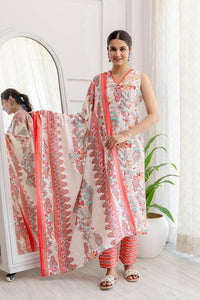 Thumbnail for Women Off White Printed Straight Kurta With Trouser And Dupatta - Rasiya