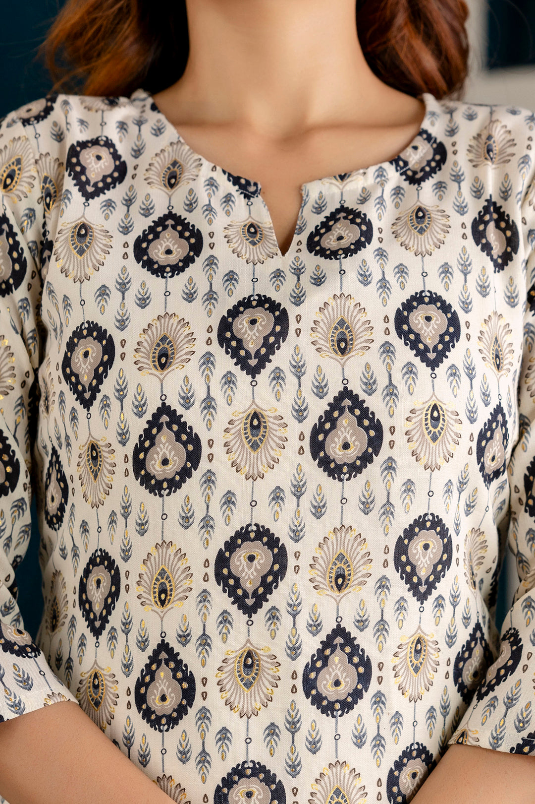 Women Off White and Black Printed Straight Kurta - Rasiya