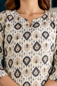 Thumbnail for Women Off White and Black Printed Straight Kurta - Rasiya